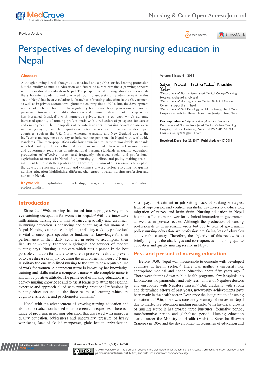 Perspectives of Developing Nursing Education in Nepal