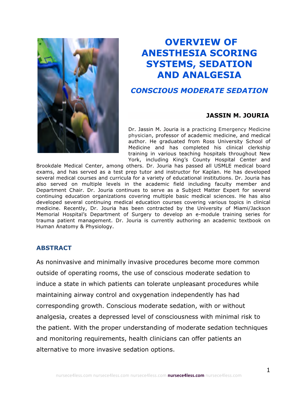 Overview of Anesthesia Scoring Systems, Sedation and Analgesia