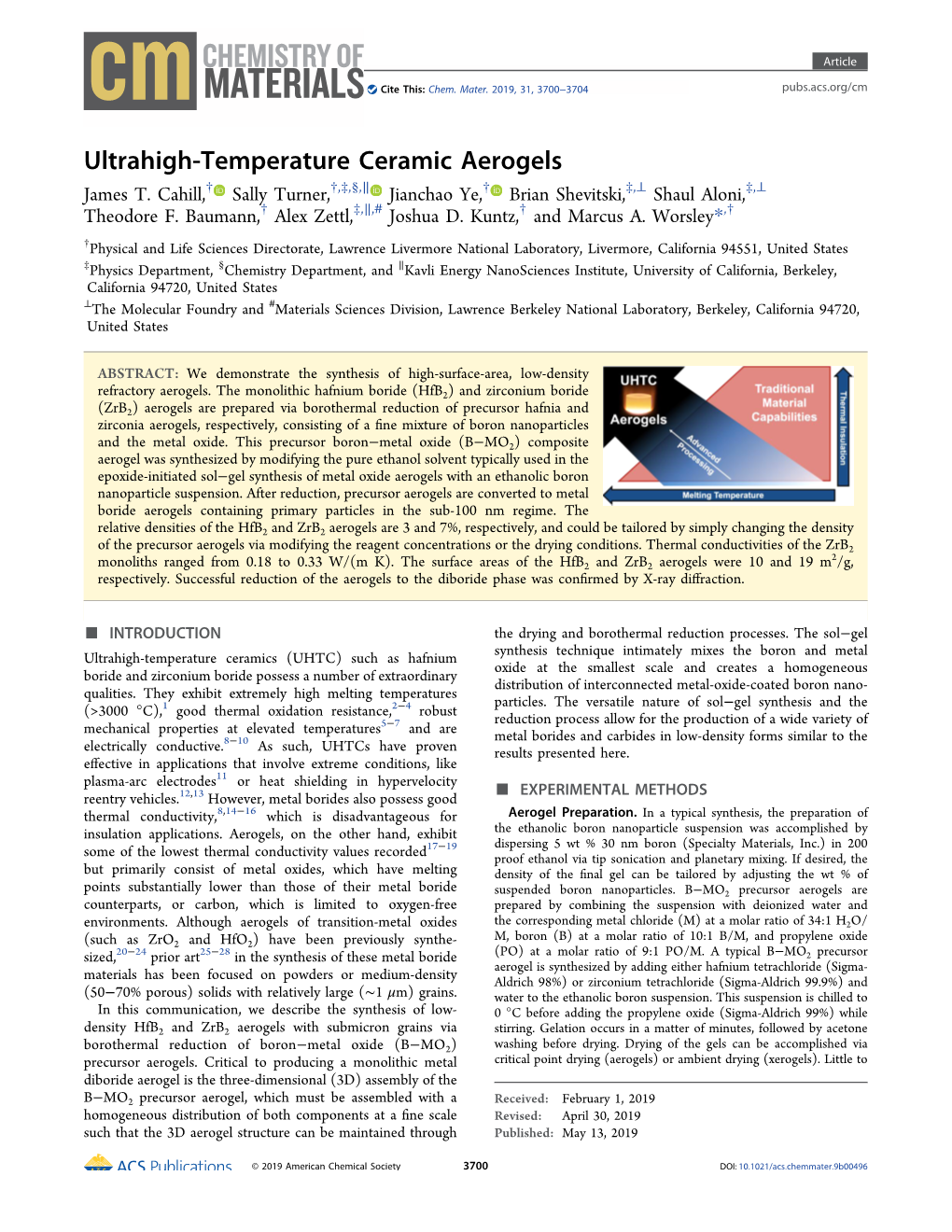 Ultrahigh-Temperature Ceramic Aerogels James T