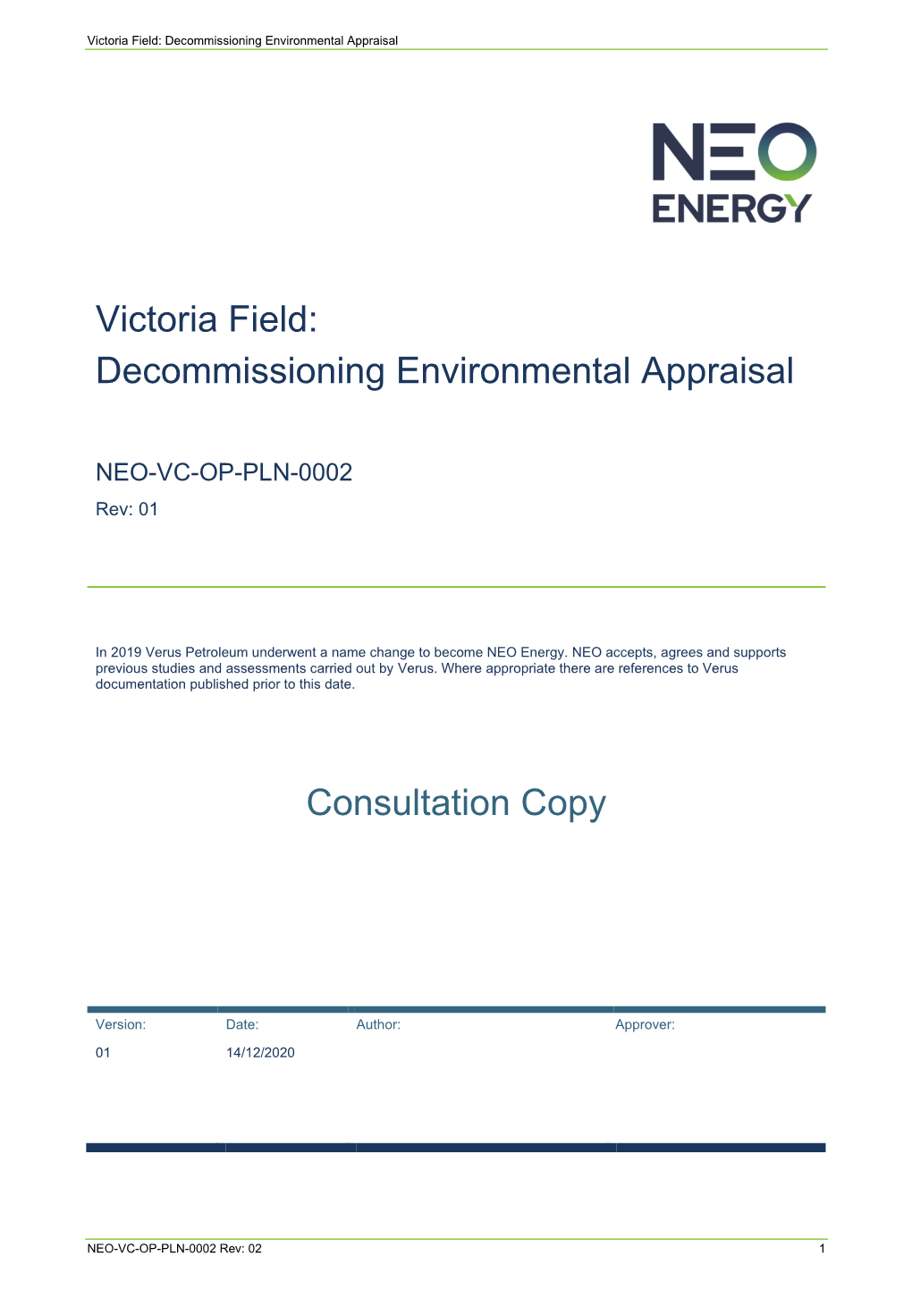 Victoria Field: Decommissioning Environmental Appraisal