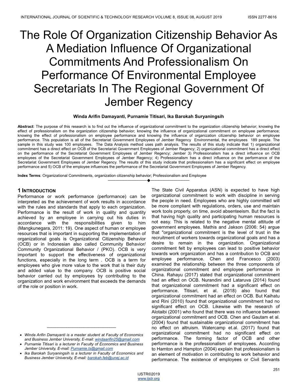 The Role of Organization Citizenship Behavior As a Mediation Influence