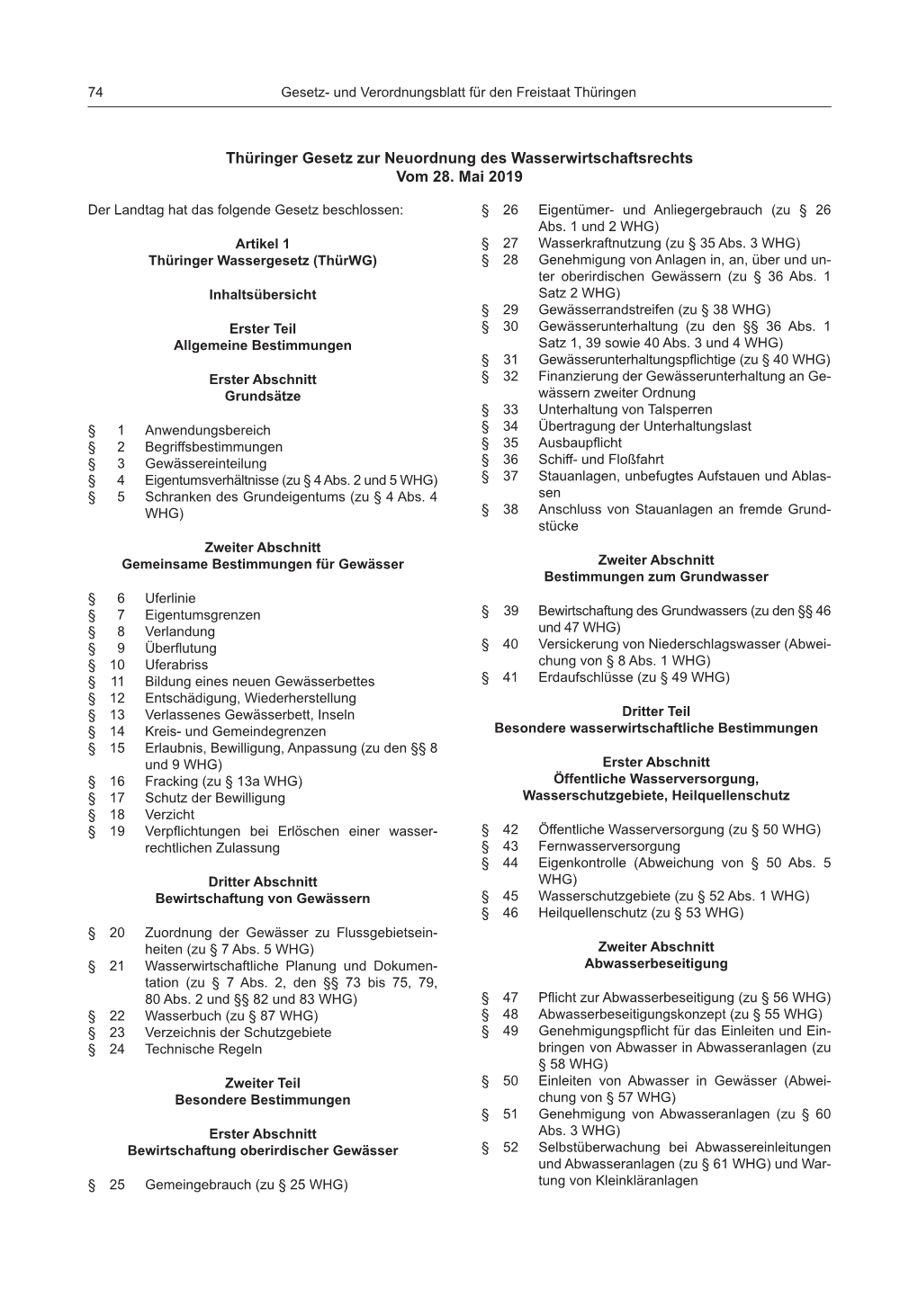 Thüringer Gesetz Zur Neuordnung Des Wasserwirtschaftsrechts Vom 28. Mai 2019