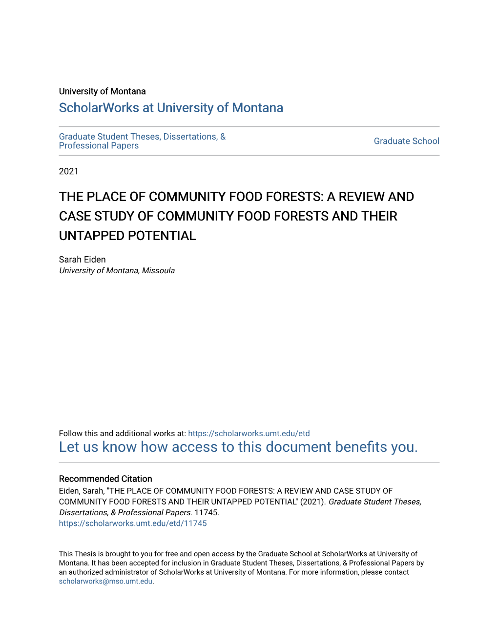 The Place of Community Food Forests: a Review and Case Study of Community Food Forests and Their Untapped Potential