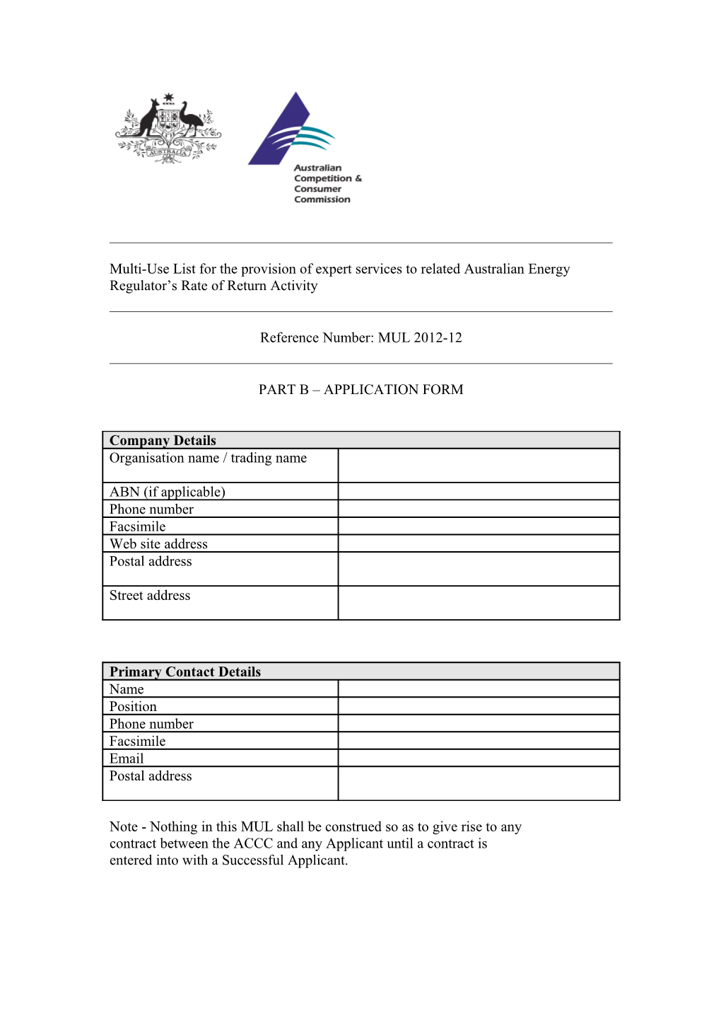 Part B Application Form