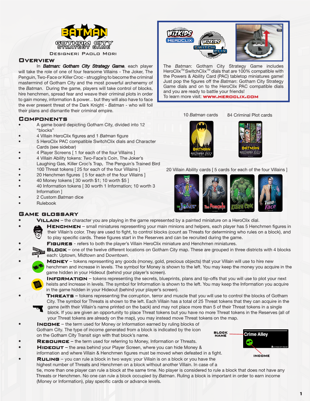 Overview Components Game Glossary