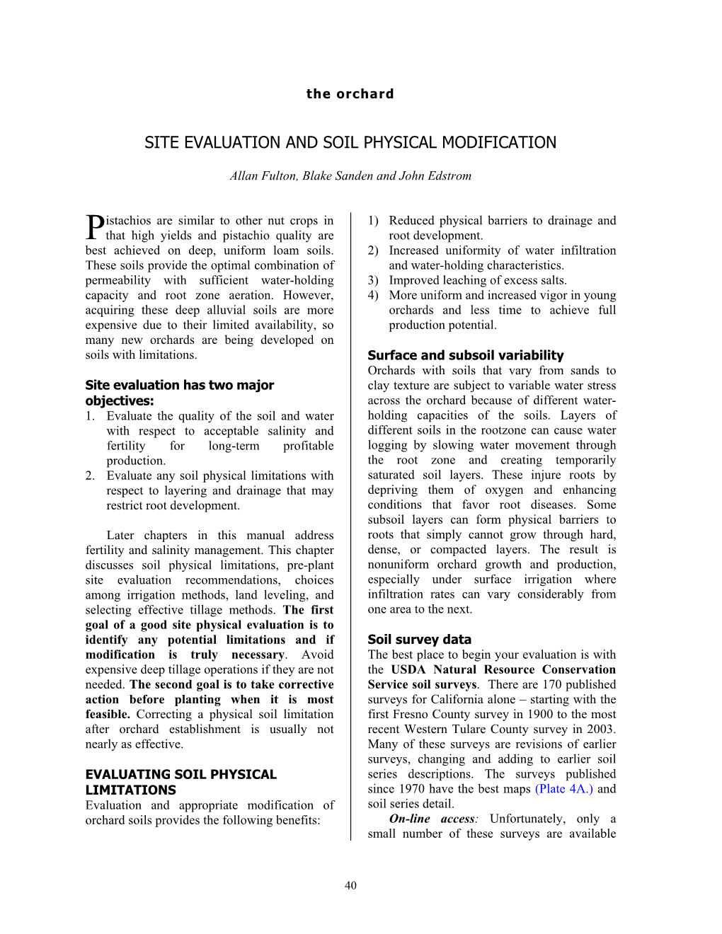 Site Evaluation and Soil Physical Modification