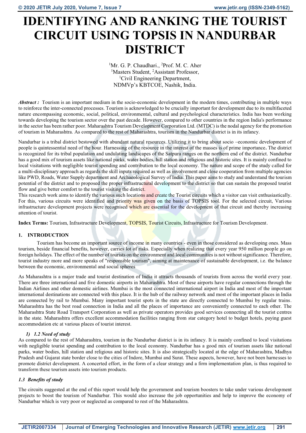 Identifying and Ranking the Tourist Circuit Using Topsis in Nandurbar District