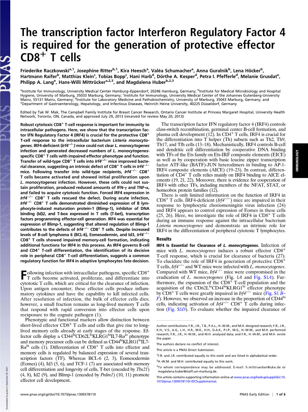 The Transcription Factor Interferon Regulatory Factor 4 Is Required for the Generation of Protective Effector CD8 T Cells