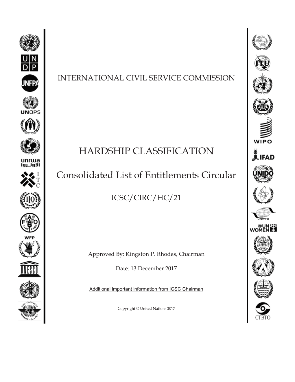 HARDSHIP CLASSIFICATION Consolidated List of Entitlements