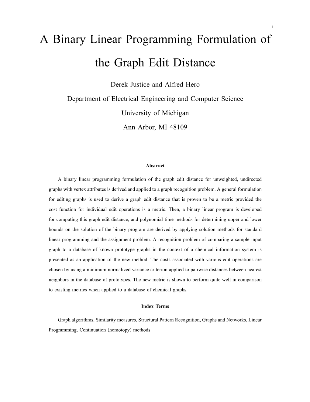 A Binary Linear Programming Formulation of the Graph Edit Distance