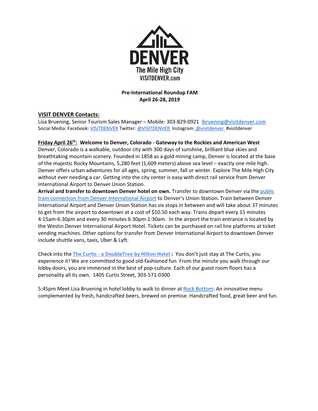 VISIT DENVER Contacts