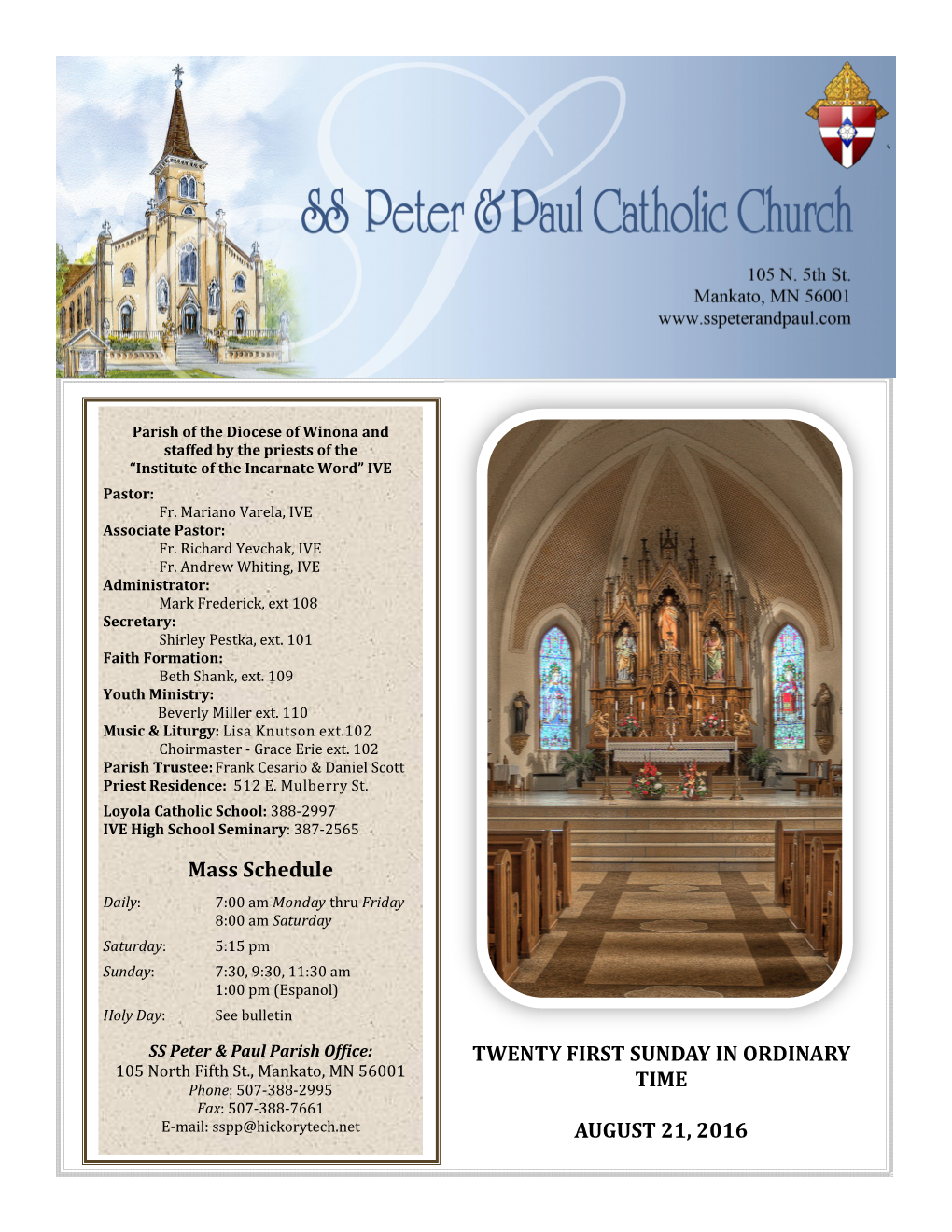 Mass Schedule TWENTY FIRST SUNDAY in ORDINARY TIME