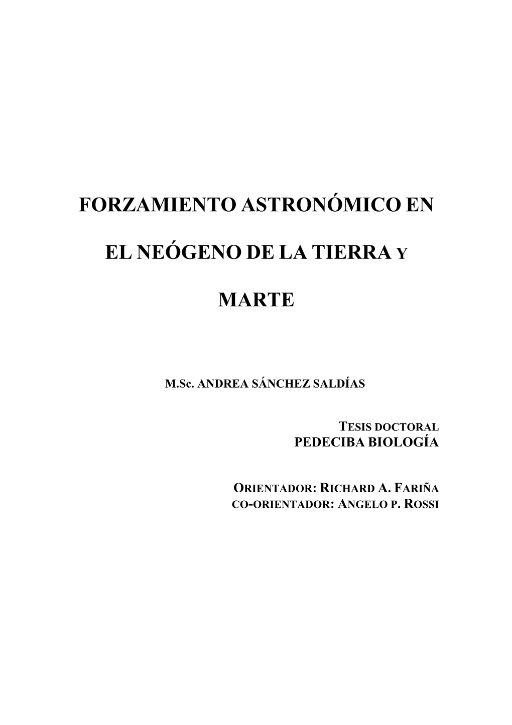 Forzamiento Astronómico En El Neógeno De La Tierra Y