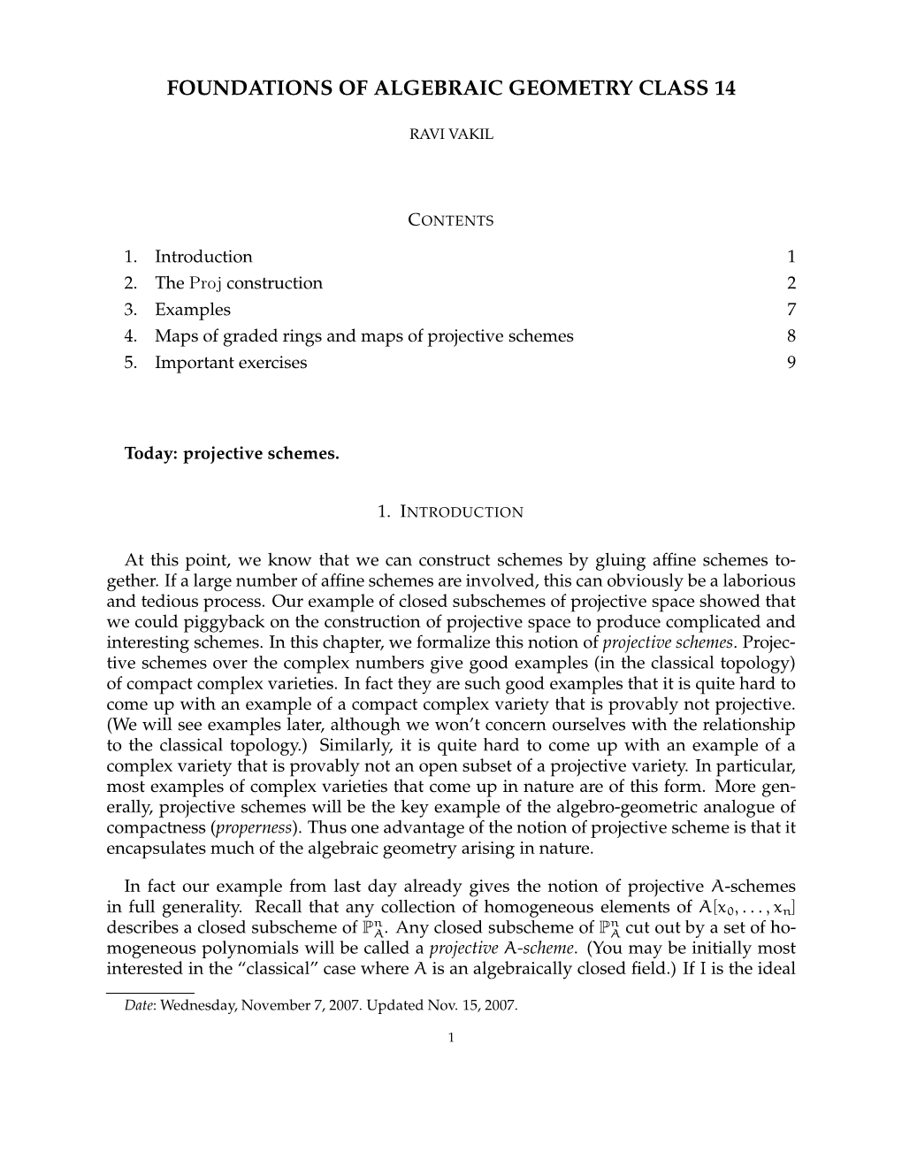 Foundations of Algebraic Geometry Class 14