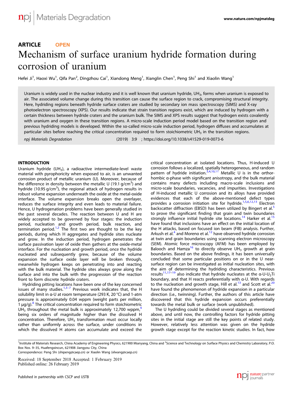 Mechanism of Surface Uranium Hydride Formation During Corrosion of Uranium