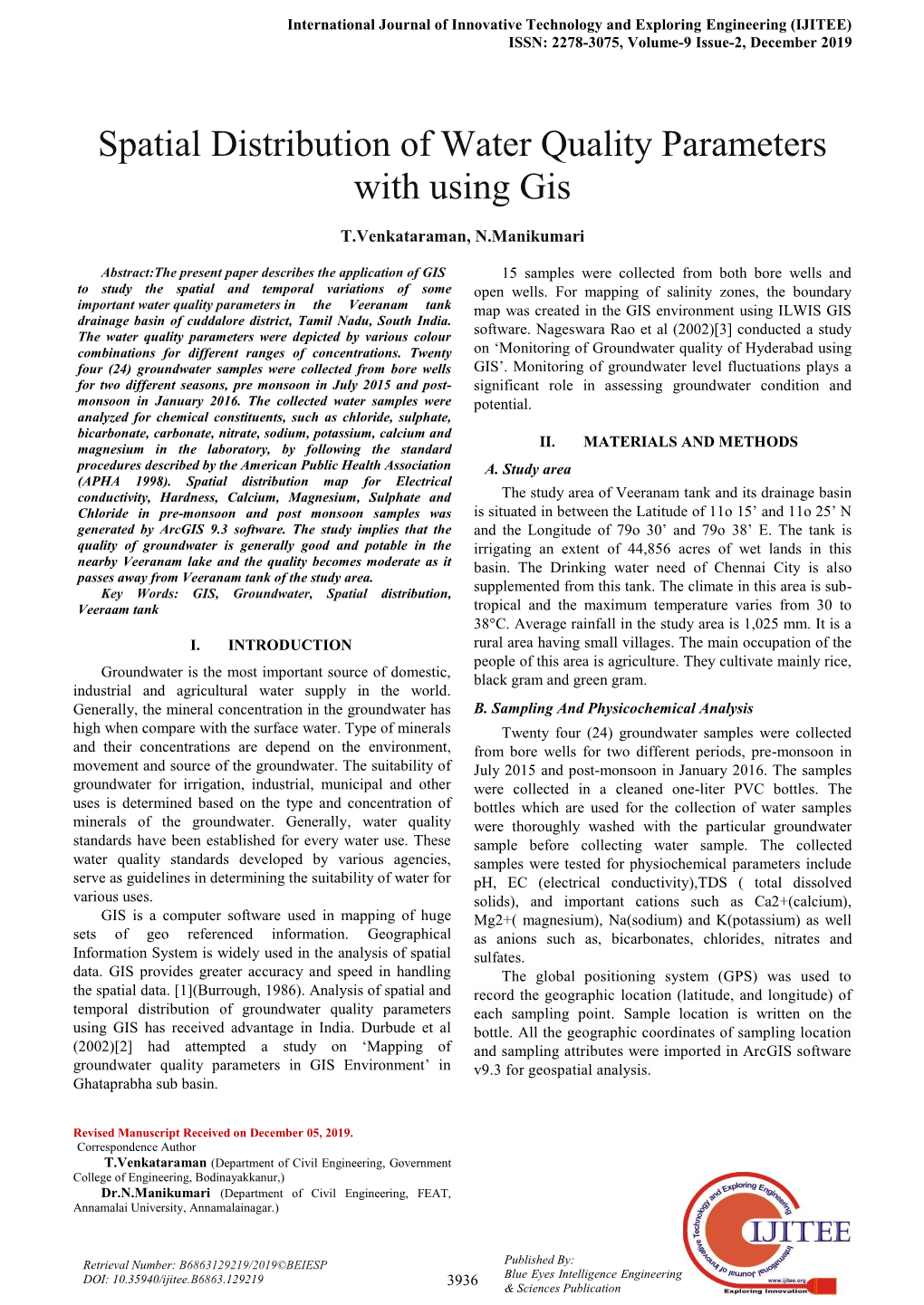 Spatial Distribution of Water Quality Parameters with Using Gis