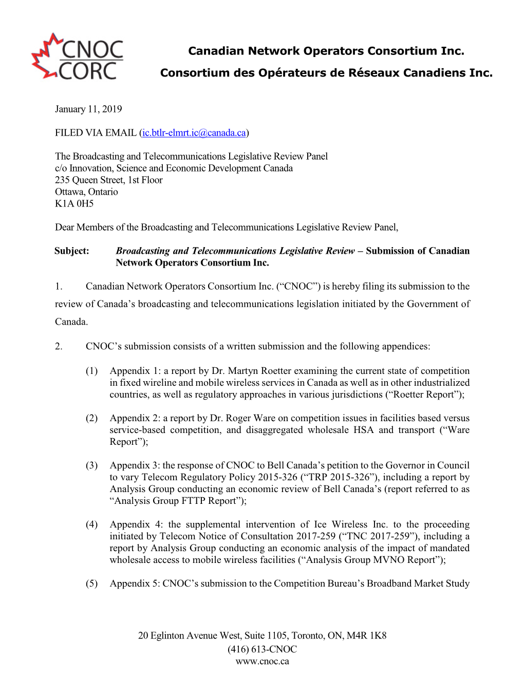 Submission of Canadian Network Operators Consortium Inc
