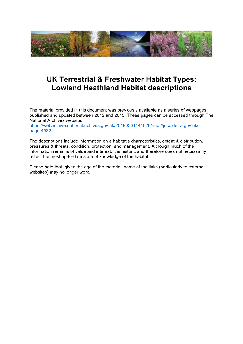 Lowland Heathland Habitat Descriptions