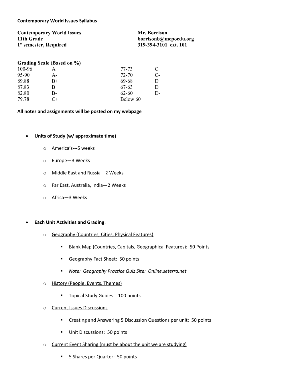 Contemporary World Issues Syllabus s1