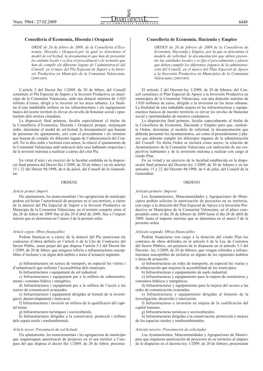 Conselleria D'economia, Hisenda I Ocupació Conselleria De Economía, Hacienda Y Empleo 8449