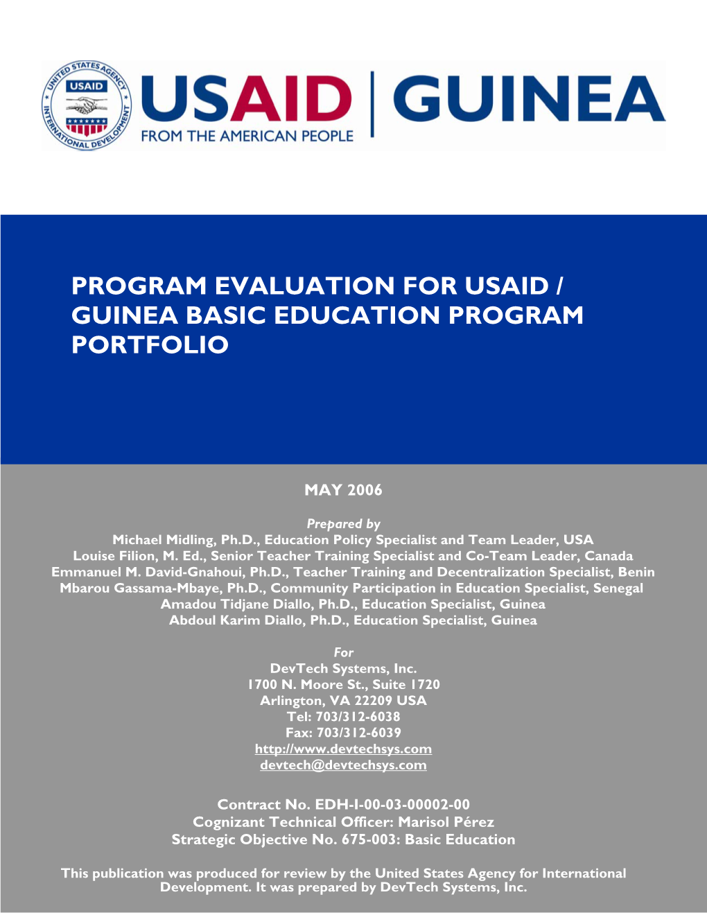Program Evaluation for Usaid / Guinea Basic Education Program Portfolio