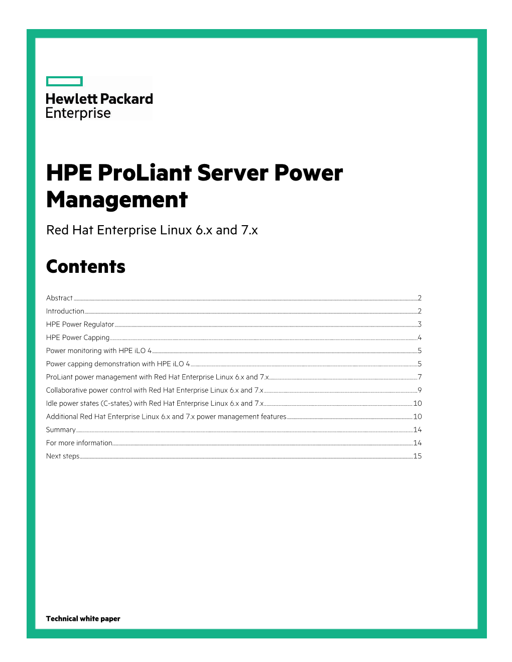 HPE Proliant Server Power Management for Red Hat Enterprise Linux 6.X and 7.X Technical White Paper
