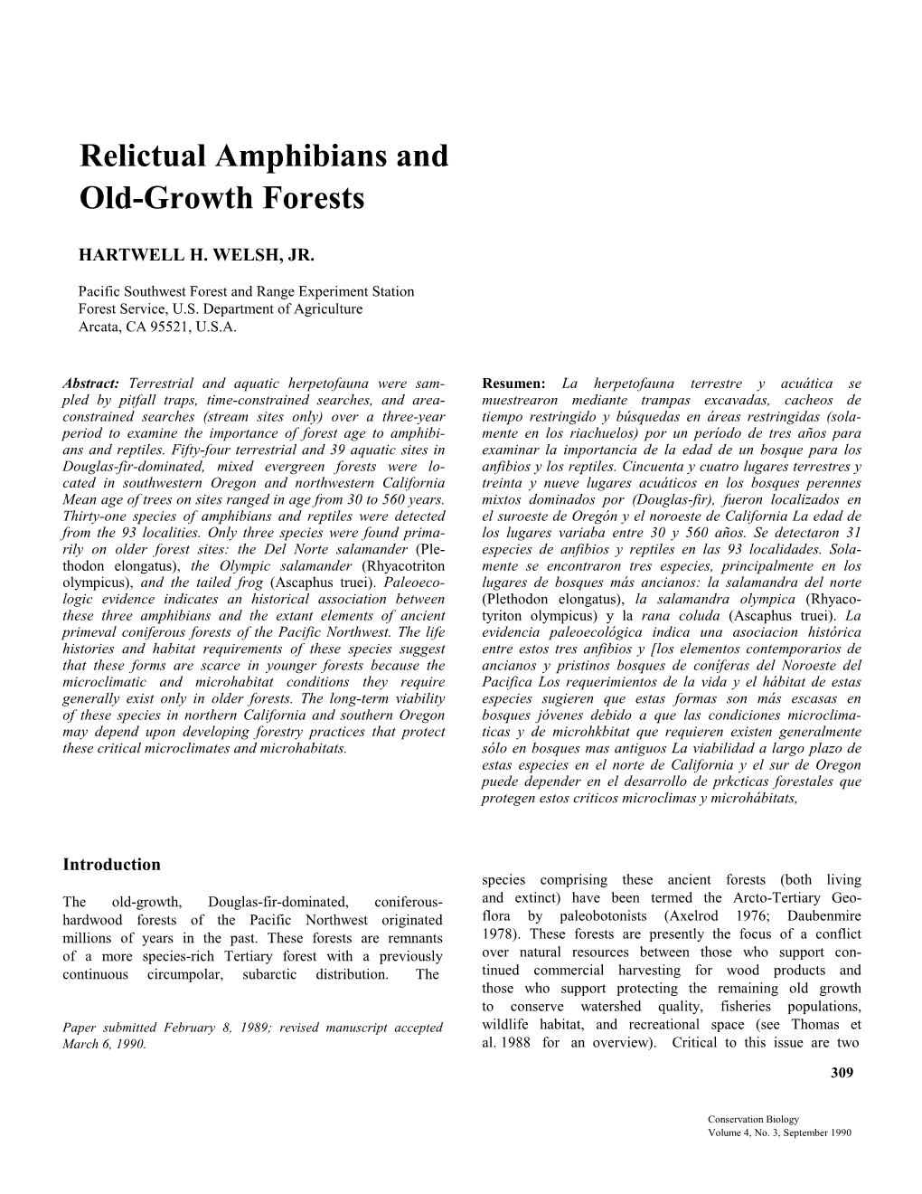 Relictual Amphibians and Old?Growth Forests