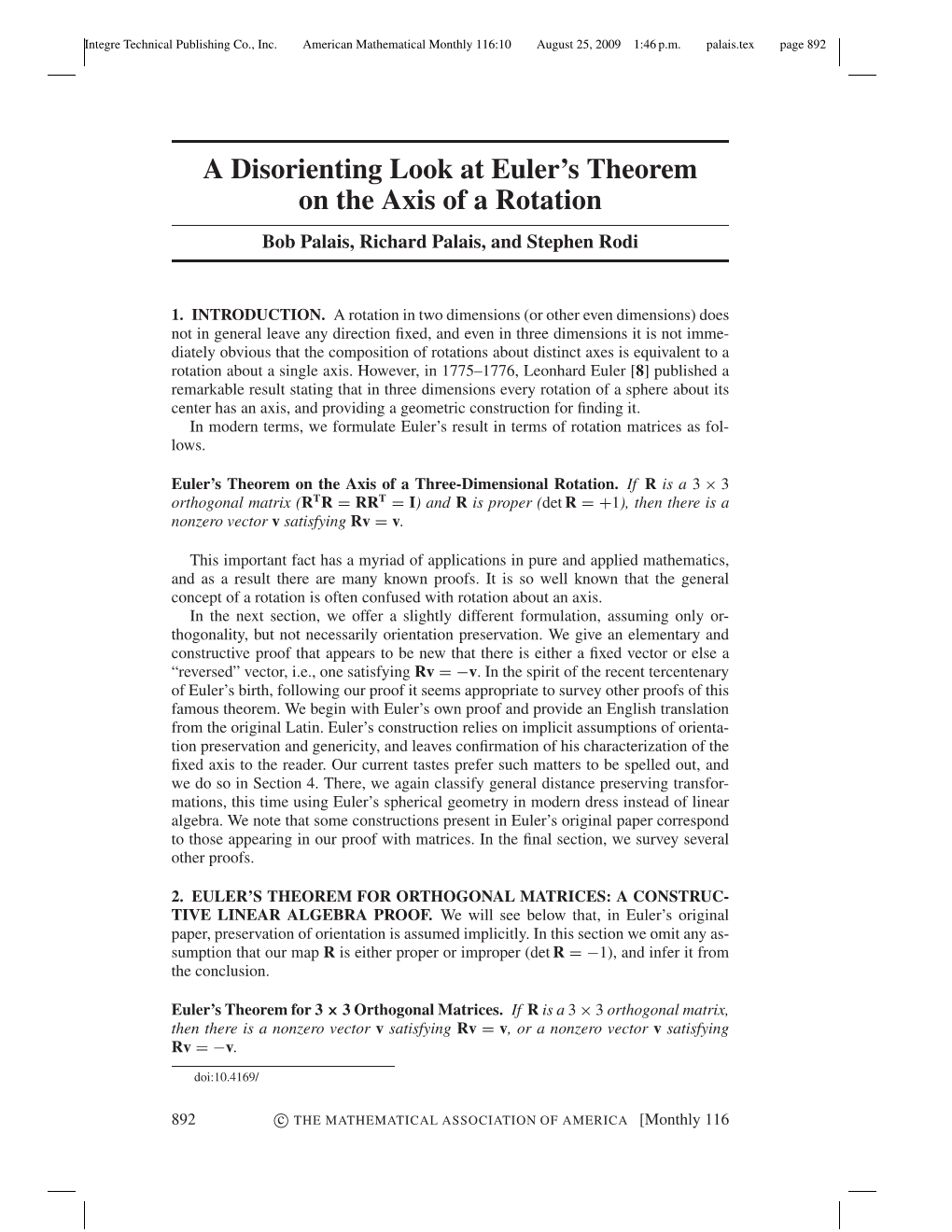 A Disorienting Look at Euler's Theorem on The