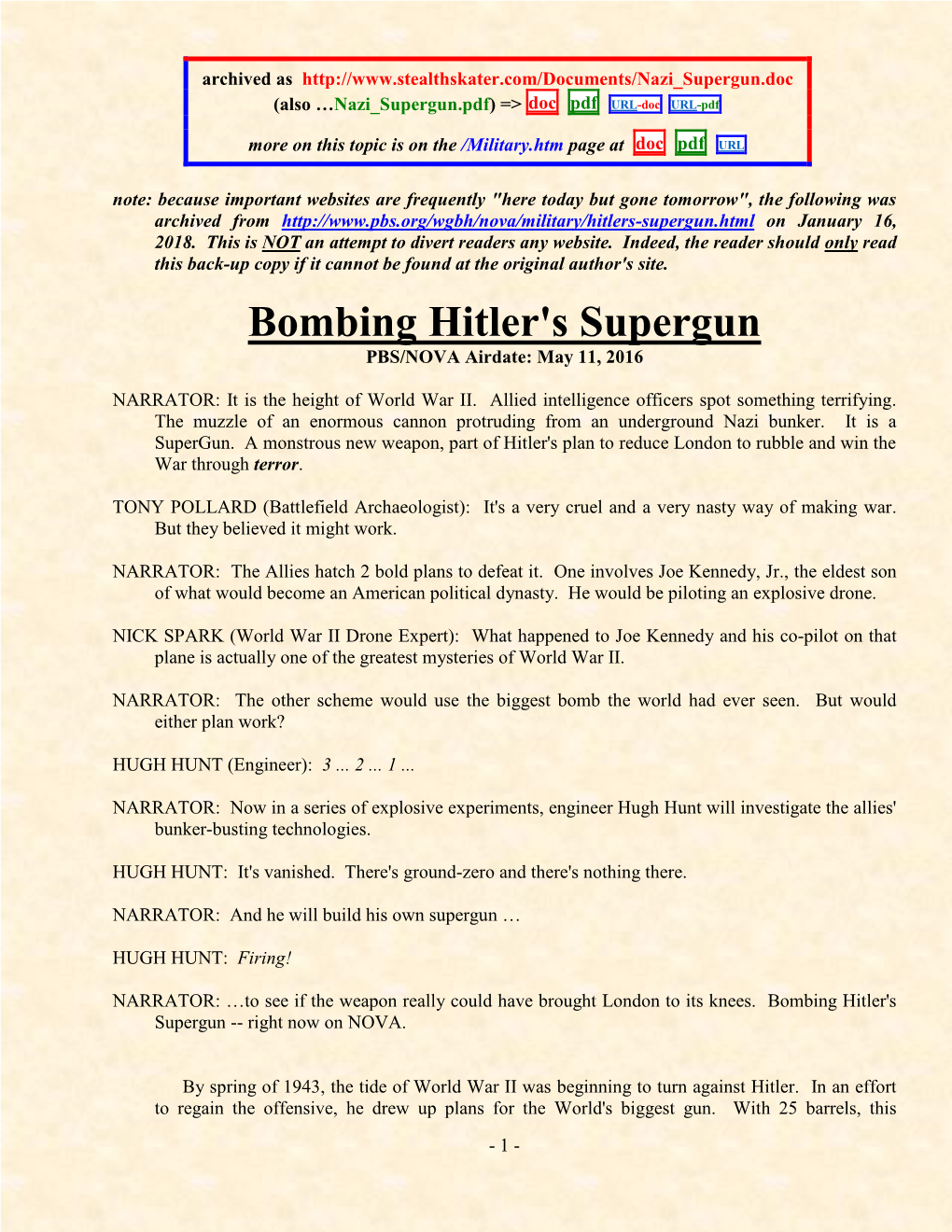 Bombing Hitler's Supergun PBS/NOVA Airdate: May 11, 2016
