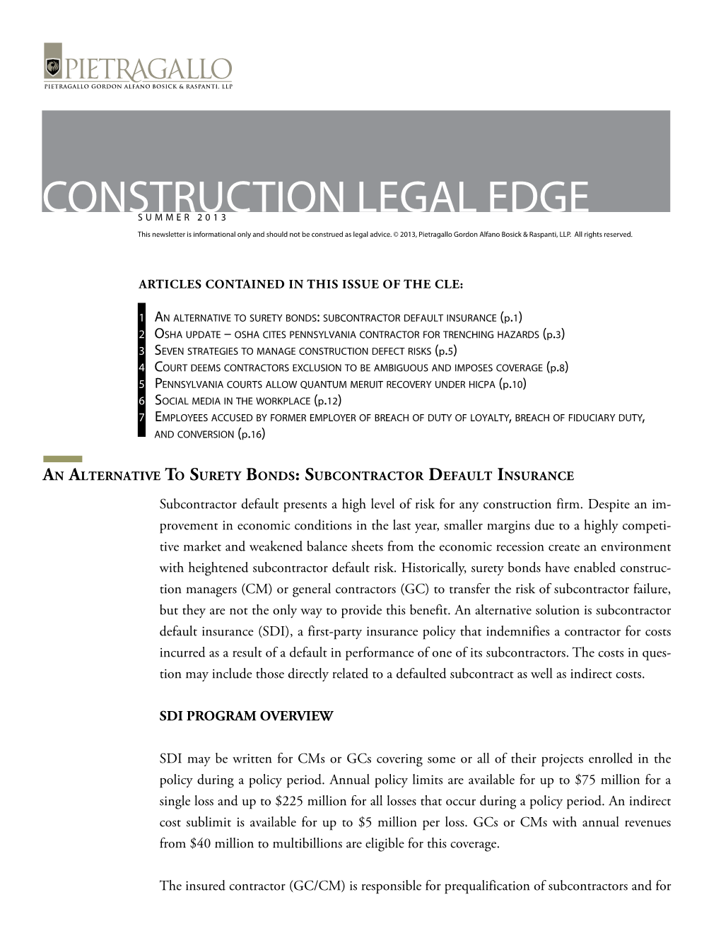 Construction Legal Edge Summer Newsletter 2013