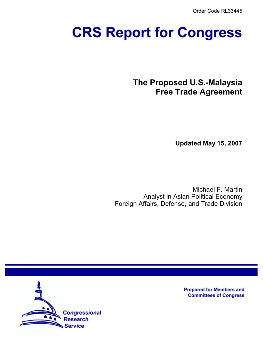 The Proposed US-Malaysia Free Trade Agreement