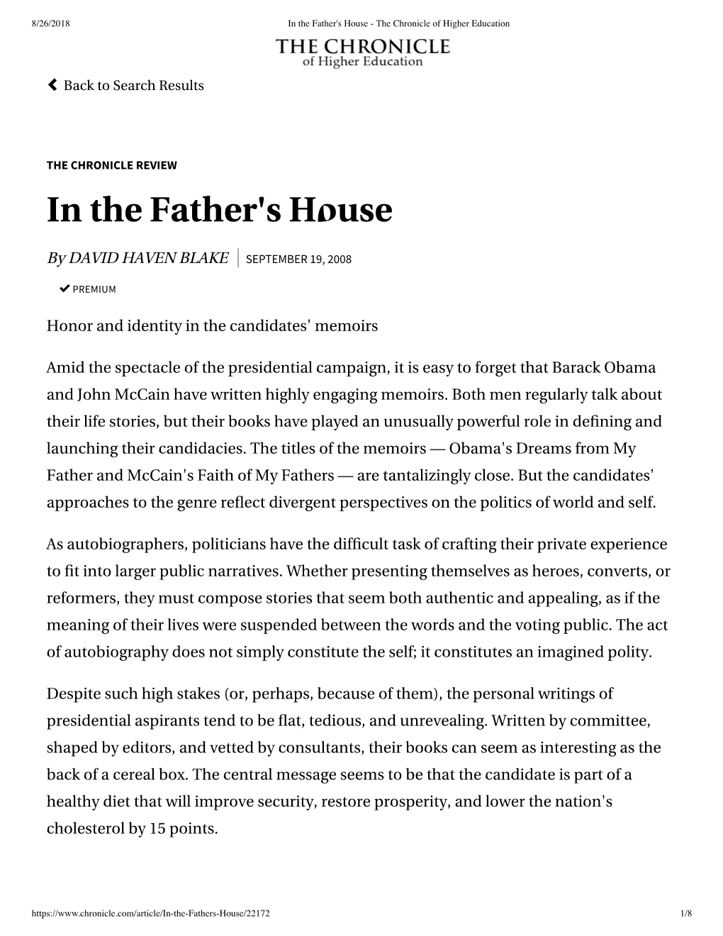 In the Father's House - the Chronicle of Higher Education