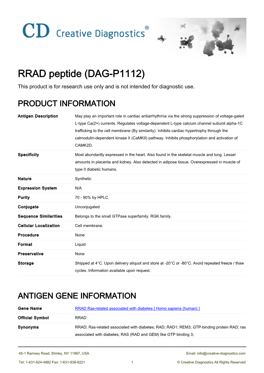 RRAD Peptide (DAG-P1112) This Product Is for Research Use Only and Is Not Intended for Diagnostic Use