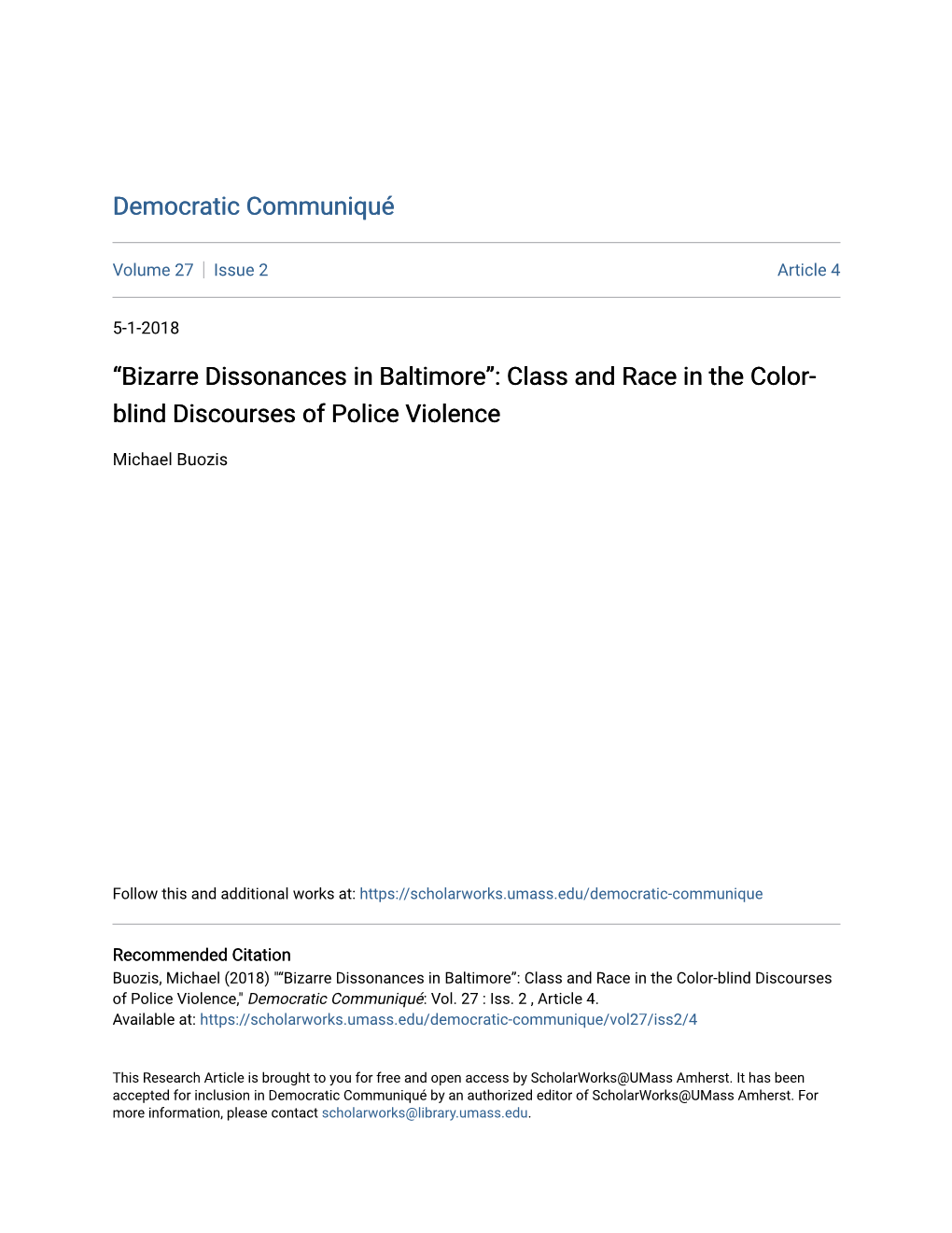 Class and Race in the Color-Blind Discourses of Police Violence,