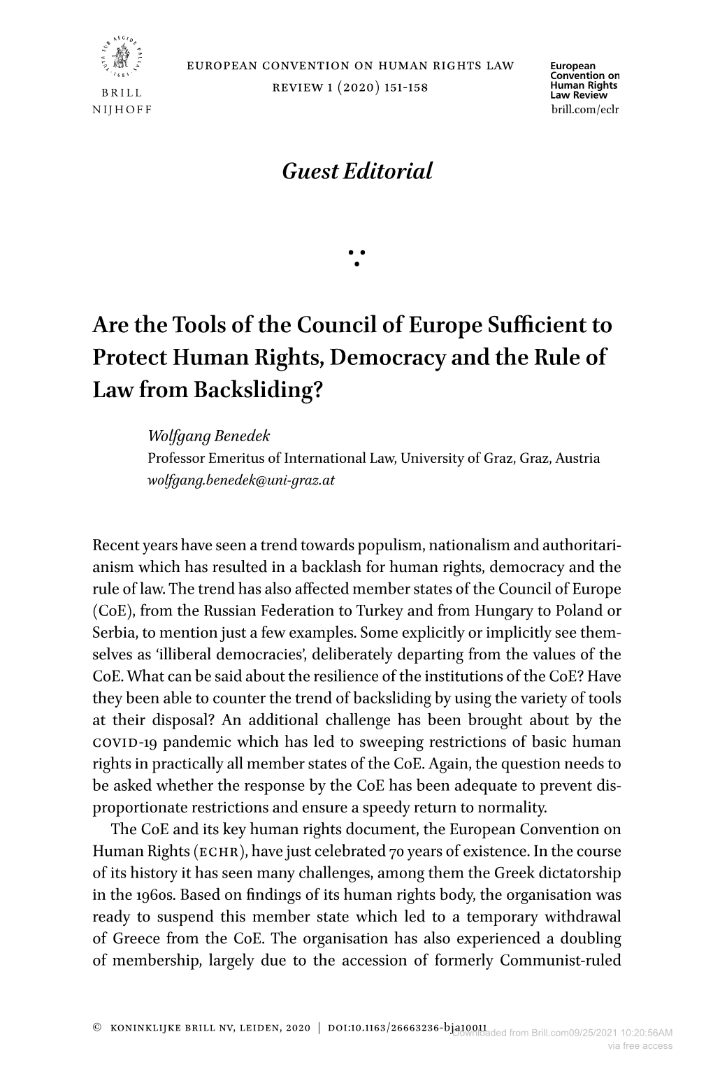 Guest Editorial Are the Tools of the Council of Europe Sufficient To