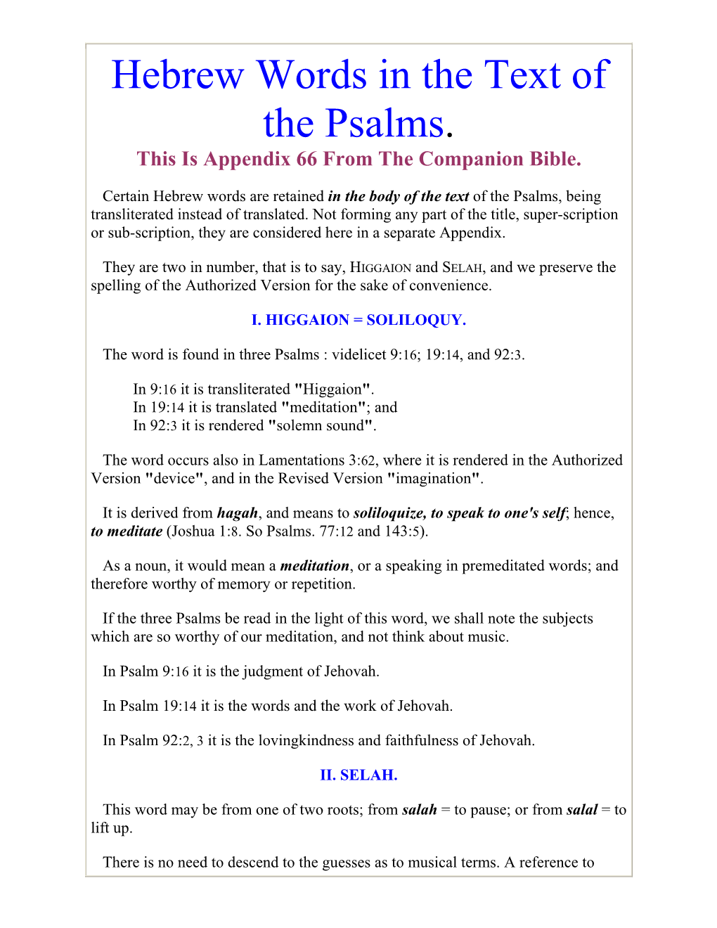 Hebrew Words in the Text of the Psalms