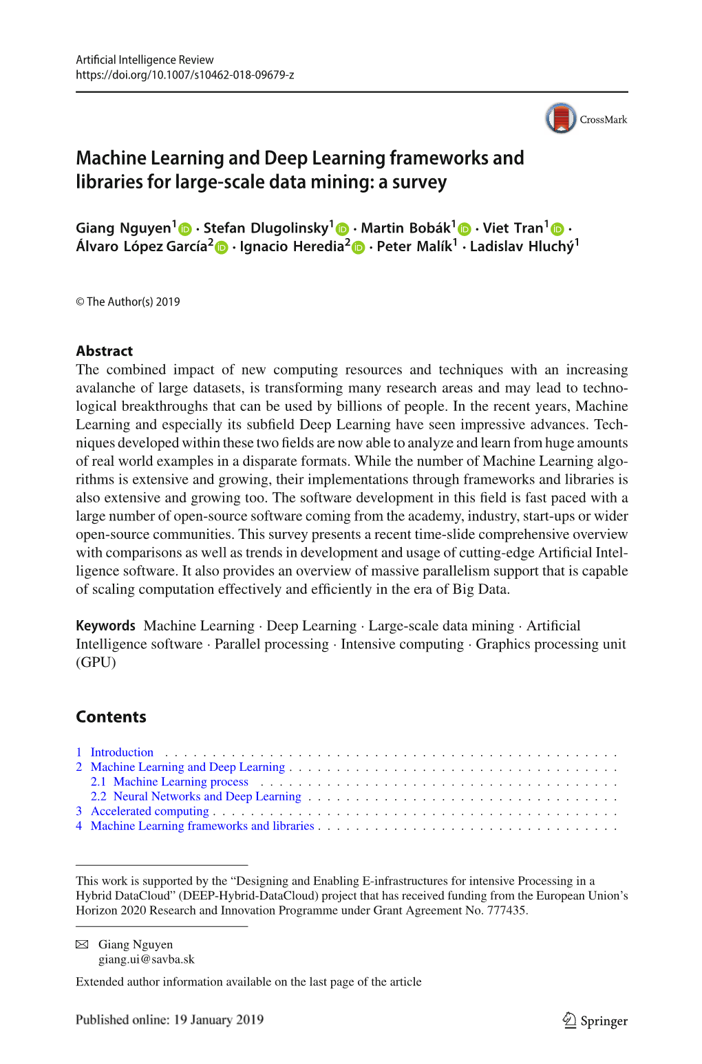 Machine Learning and Deep Learning Frameworks and Libraries for Large-Scale Data Mining: a Survey