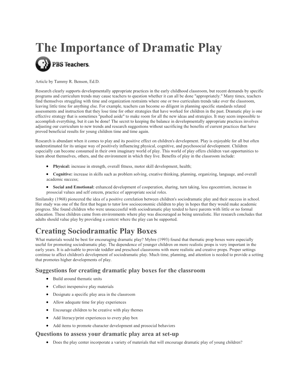 The Importance of Dramatic Play