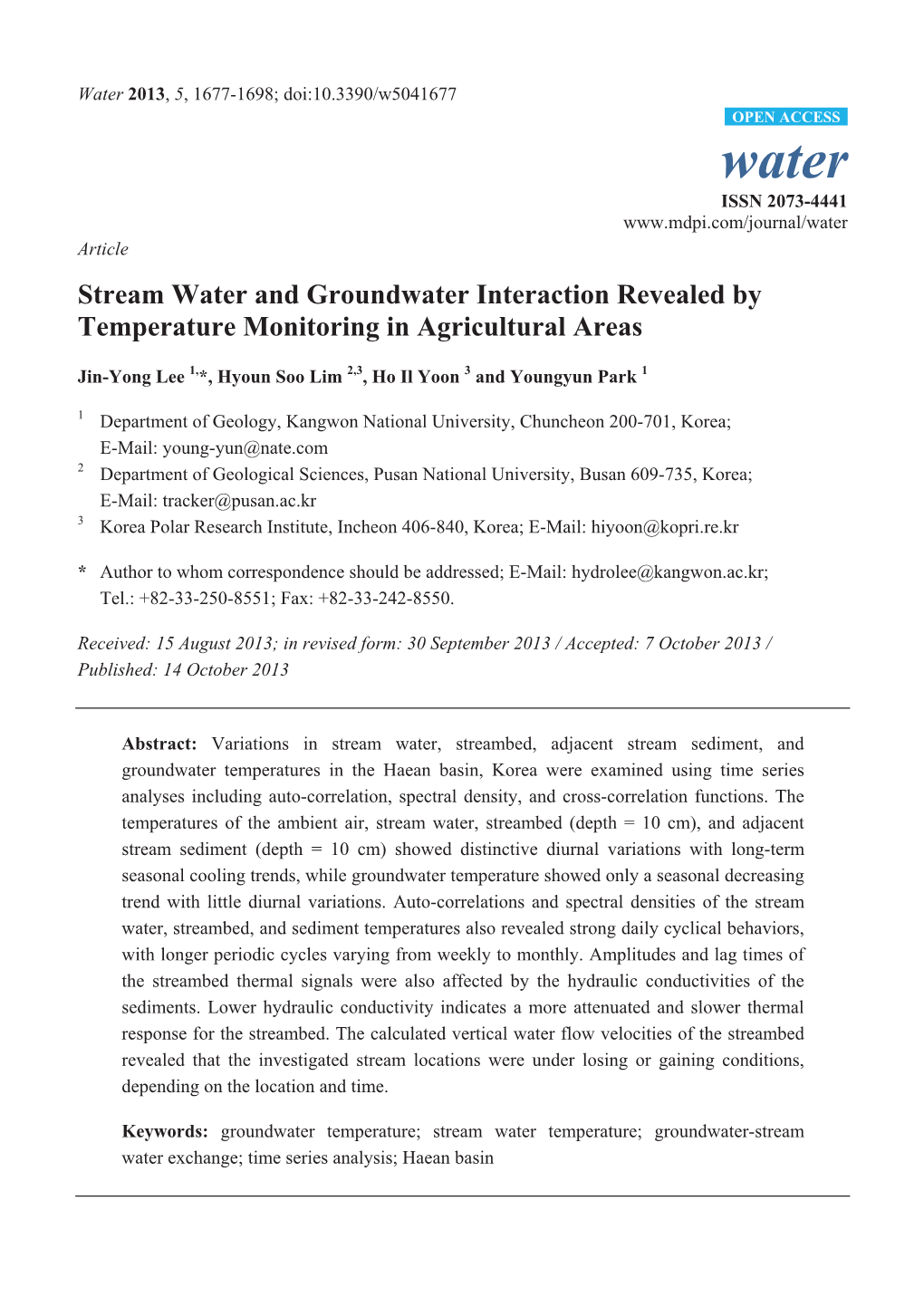 Stream Water and Groundwater Interaction Revealed by Temperature Monitoring in Agricultural Areas