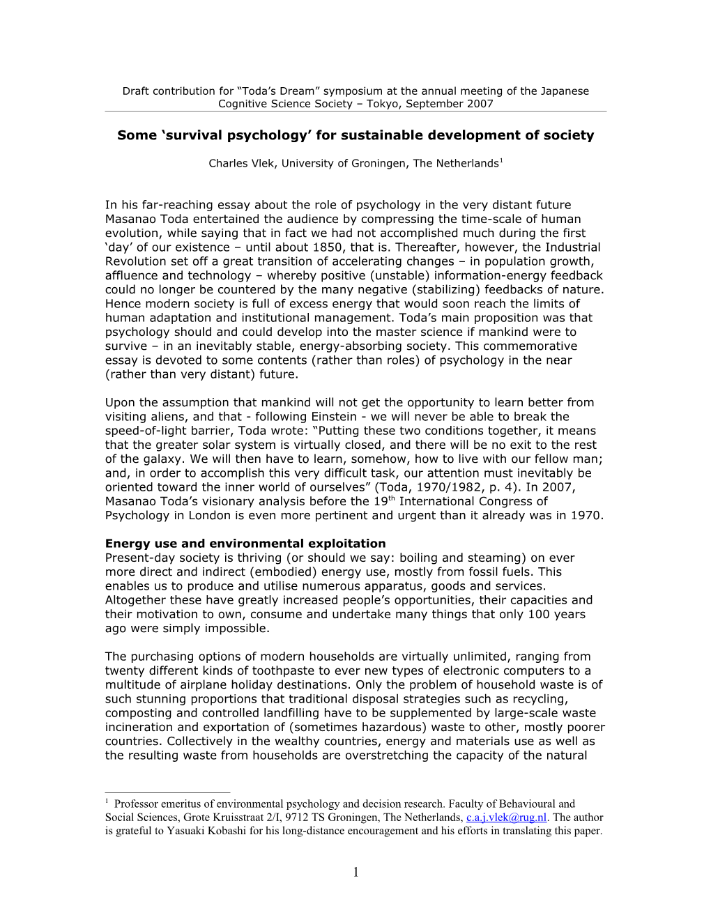 Survival Psychology for Sustainable Development of Society