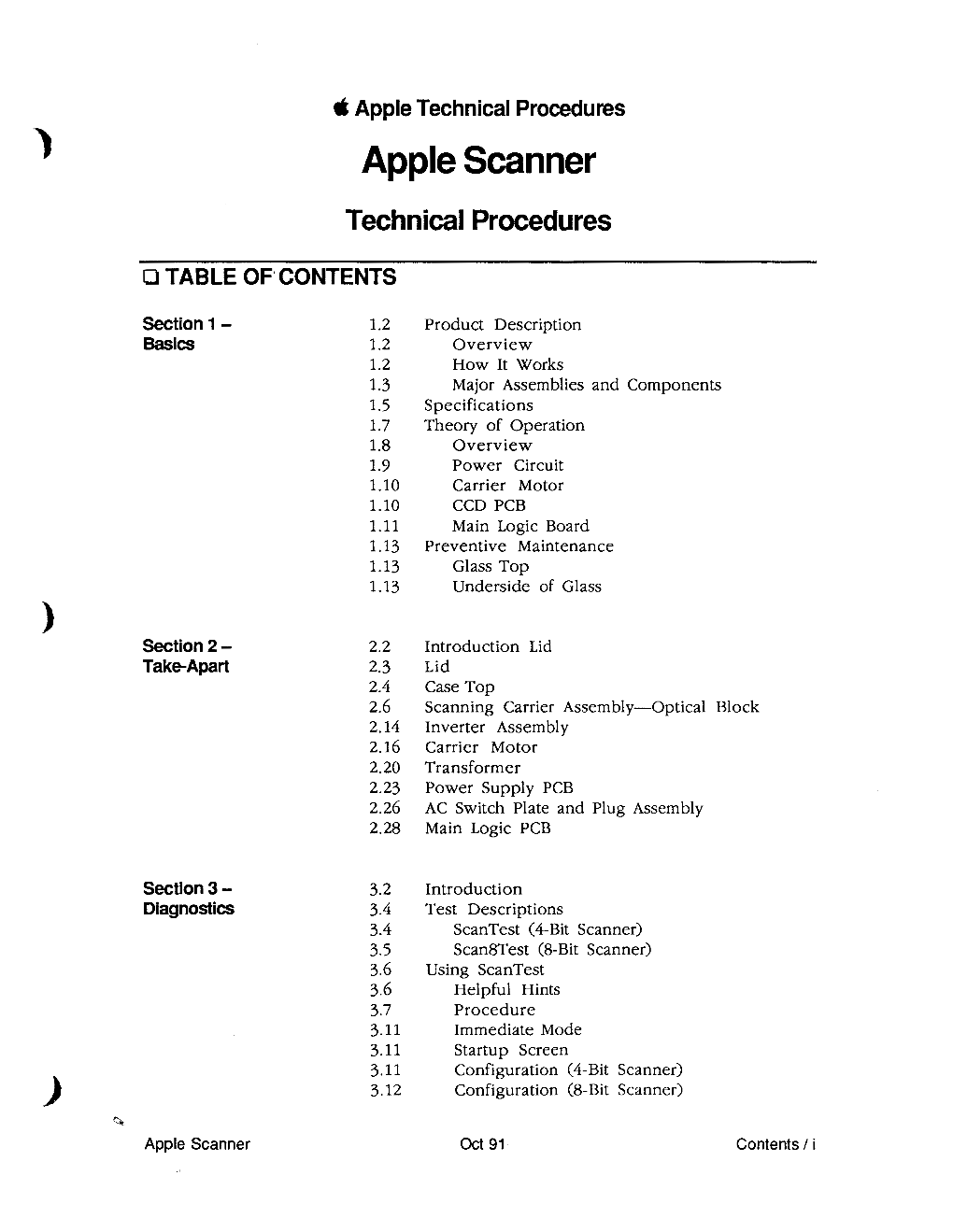 Apple Scanner Technical Procedures Oct 91