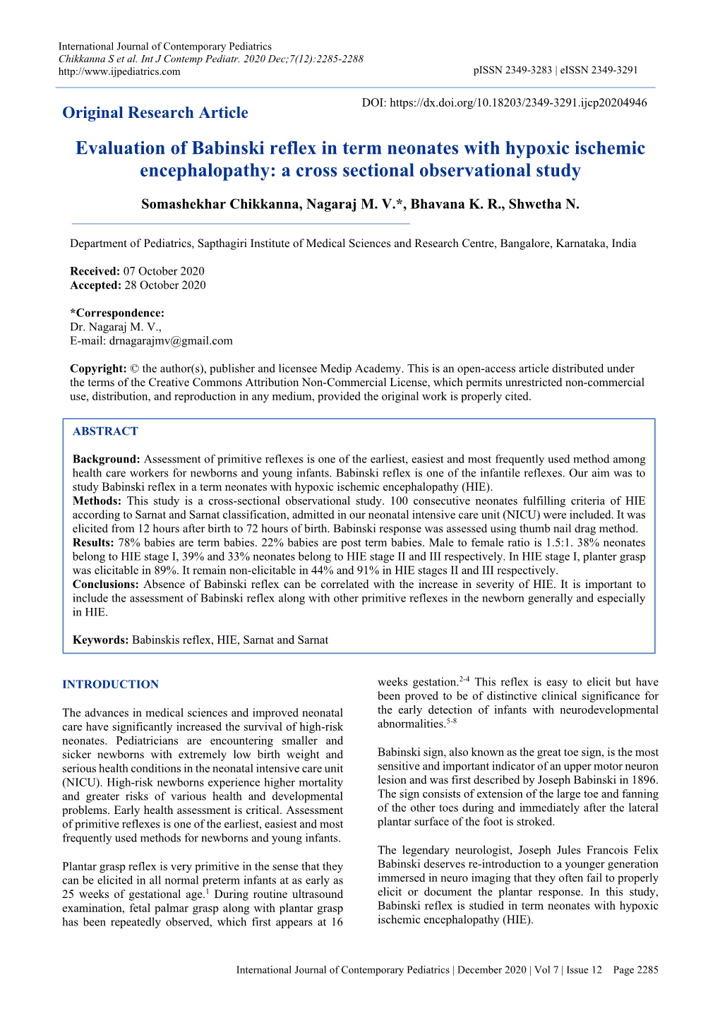 Evaluation of Babinski Reflex in Term Neonates with Hypoxic Ischemic Encephalopathy: a Cross Sectional Observational Study