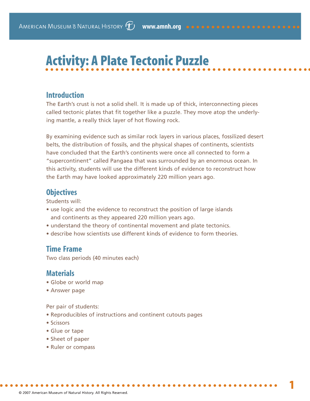 Activity: a Plate Tectonic Puzzle