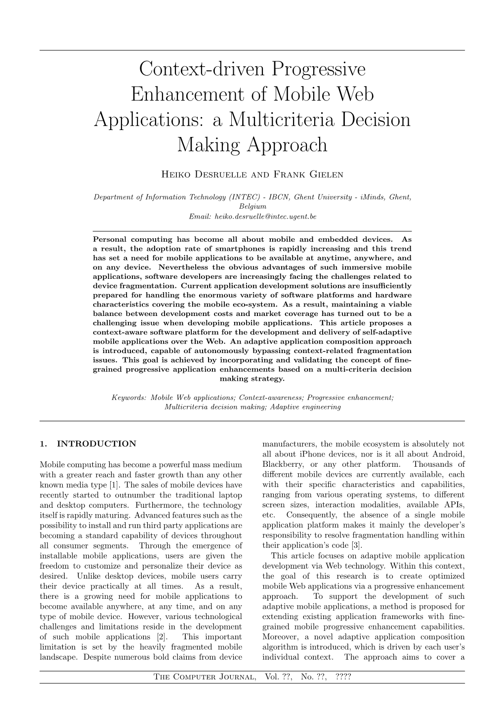 Context-Driven Progressive Enhancement of Mobile Web Applications: a Multicriteria Decision Making Approach