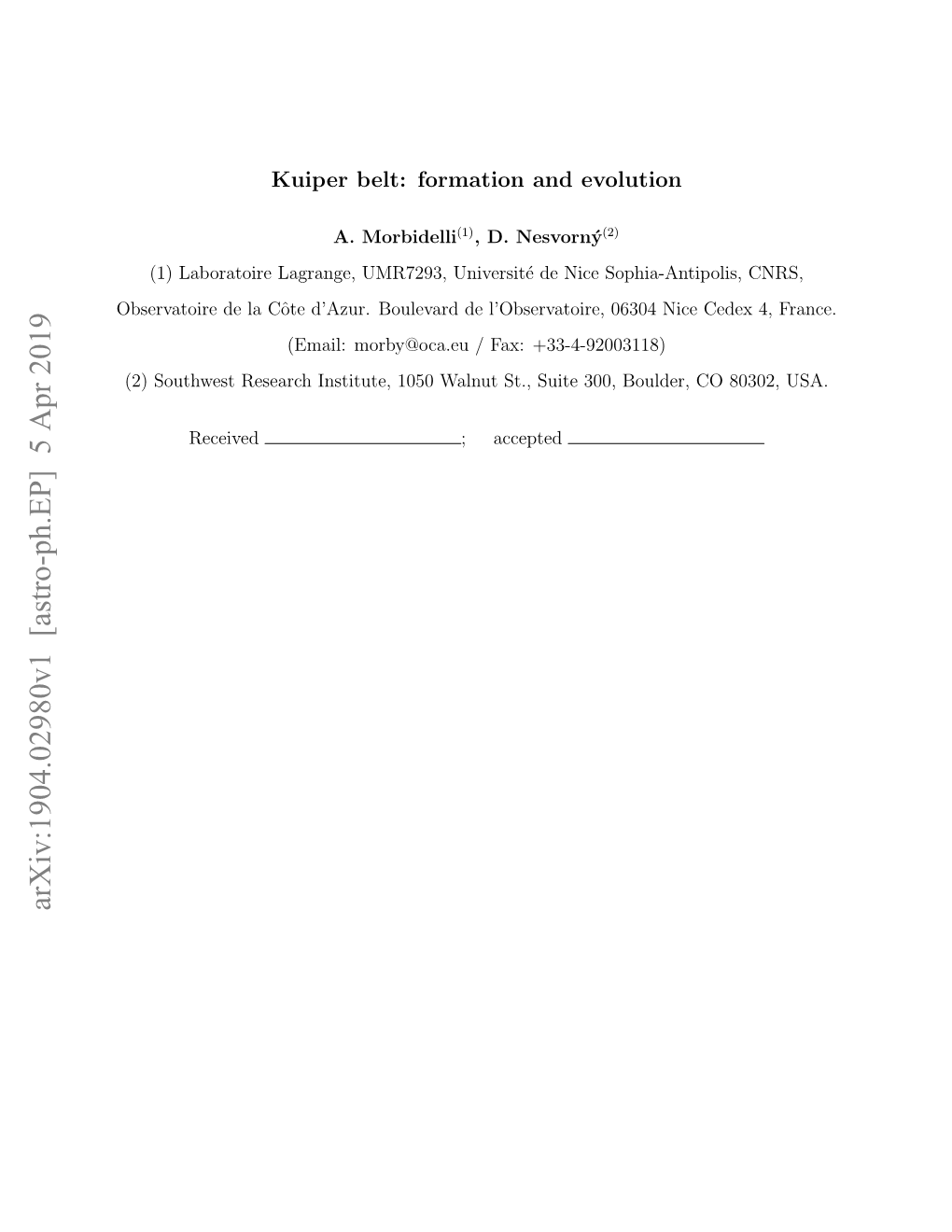 Arxiv:1904.02980V1 [Astro-Ph.EP] 5 Apr 2019 – 2 –