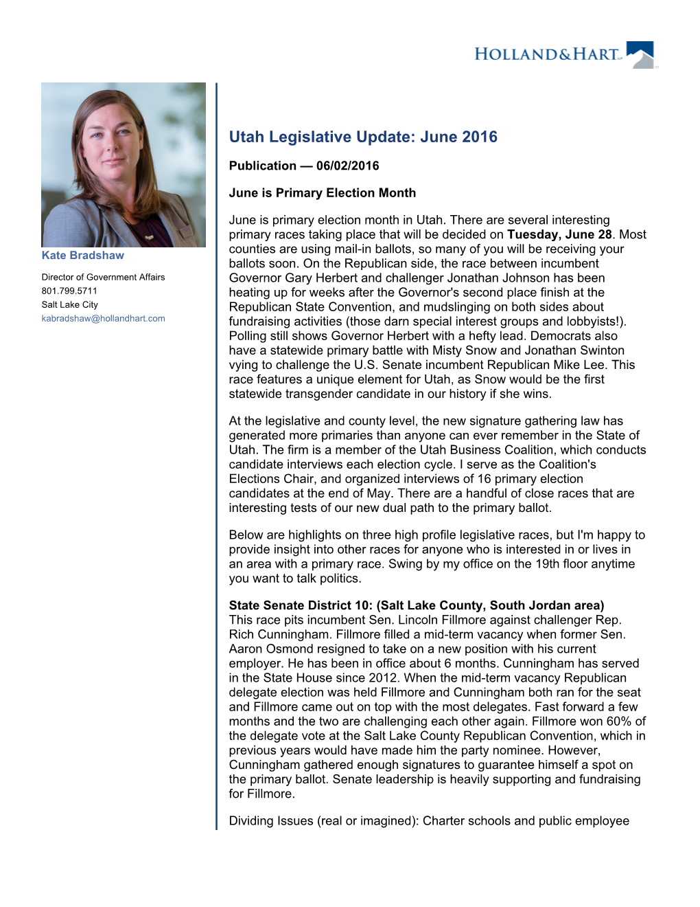Utah Legislative Update: June 2016