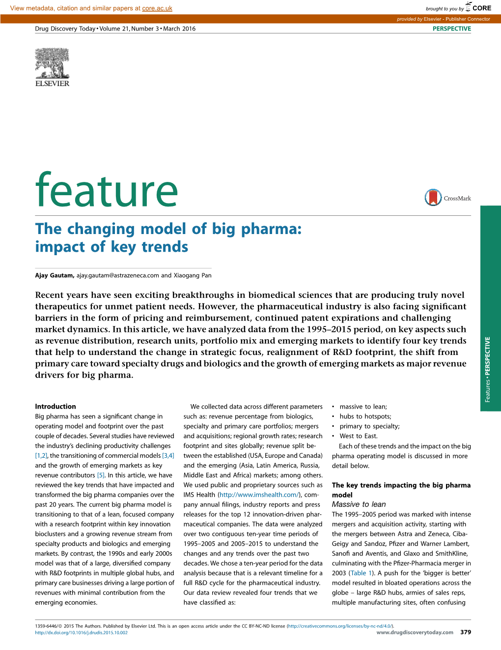 The Changing Model of Big Pharma: Impact of Key Trends