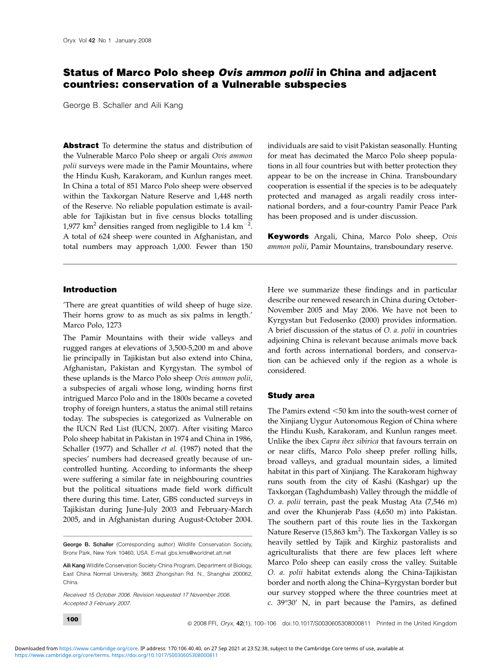 Status of Marco Polo Sheep Ovis Ammon Polii in China and Adjacent Countries: Conservation of a Vulnerable Subspecies