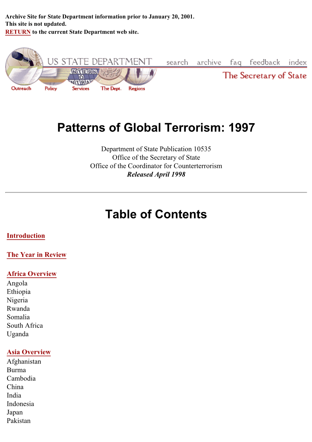 U.S. Department of State, 1997 Patterns of Global Terrorism