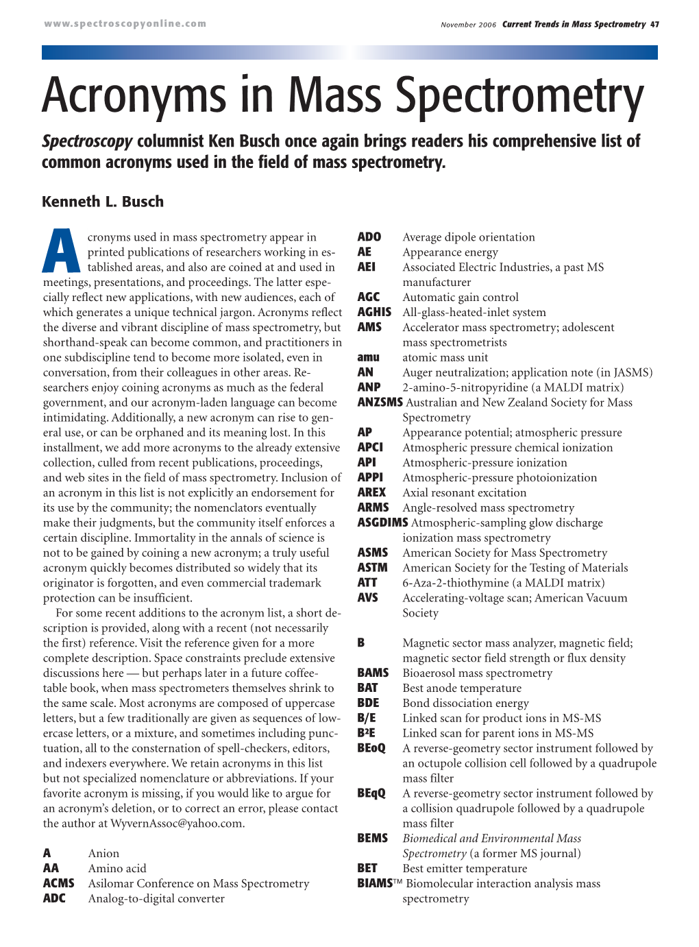 Acronyms in Mass Spectrometry